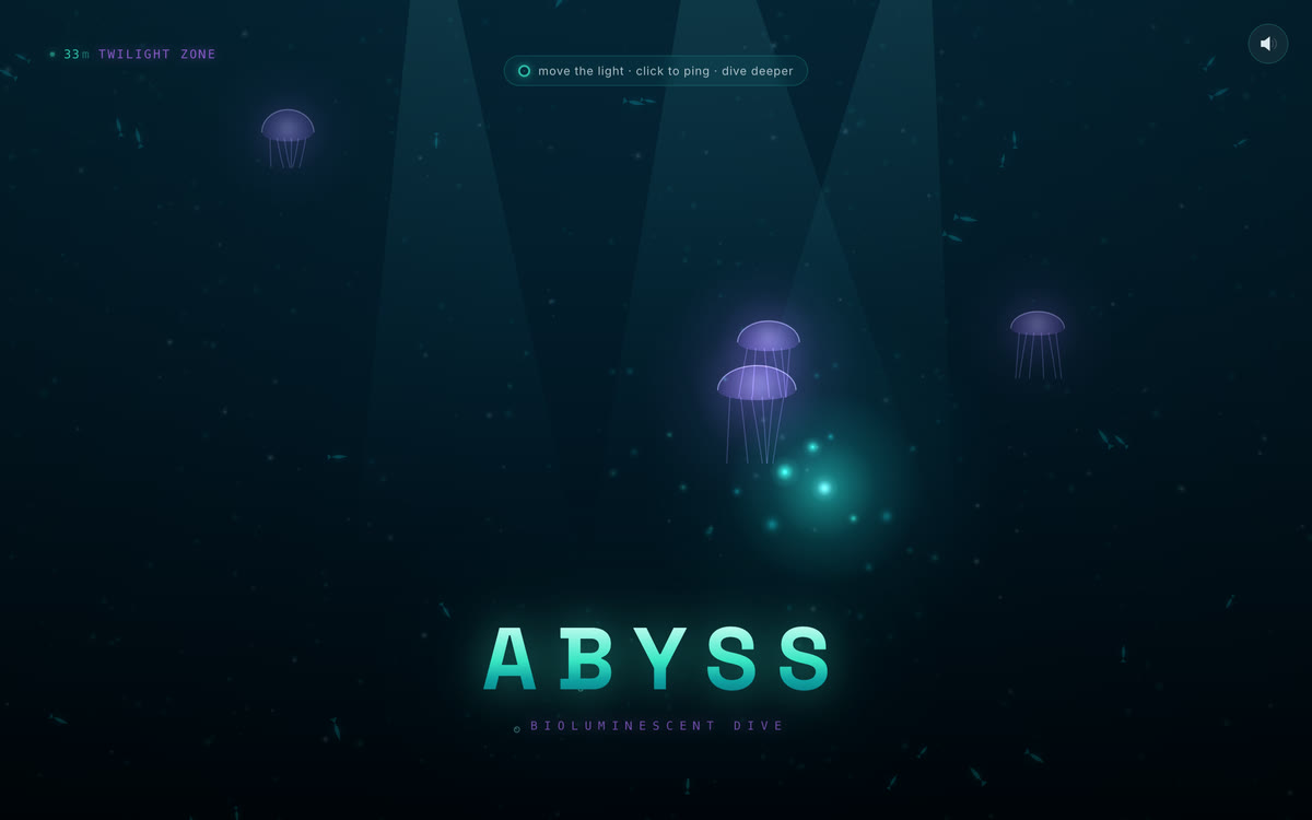ABYSS — glowing jellyfish and plankton in a black ocean