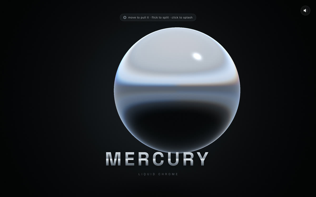 MERCURY — a sphere of liquid chrome mirroring an unseen sky